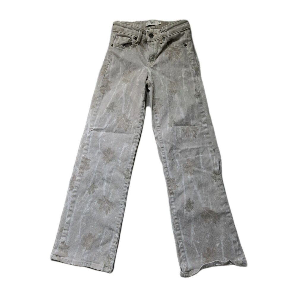Hidden Los Angeles Mini Blake Dad Jeans Girls 10R Beige Leaf Print Mid Rise EUC